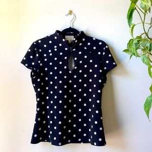 Polka dot short sleeve top with keyhole